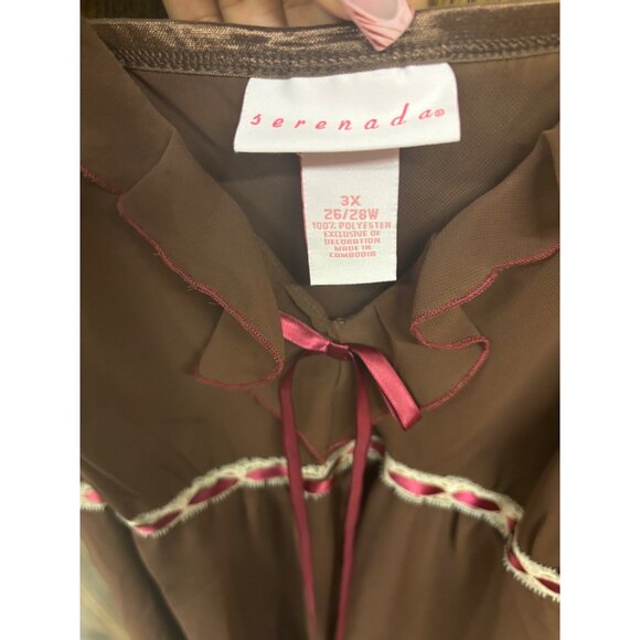 Serenada Ladies 3X Brown/Tan Sleeveless Nightgown With Ruffle & Ribbon Detail - Picture 3 of 3